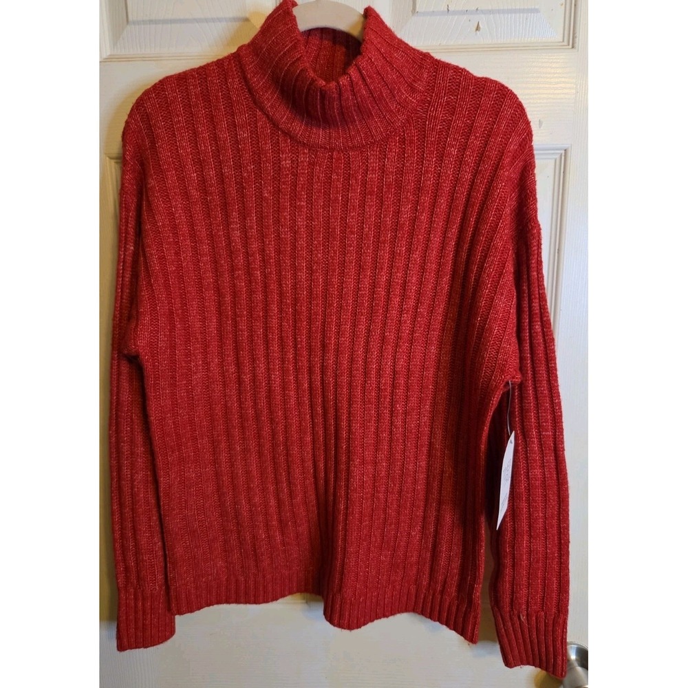 Time and Tru Womens Medium Red Ribbed Knit Turtleneck Sweater Long Sleeve NWT